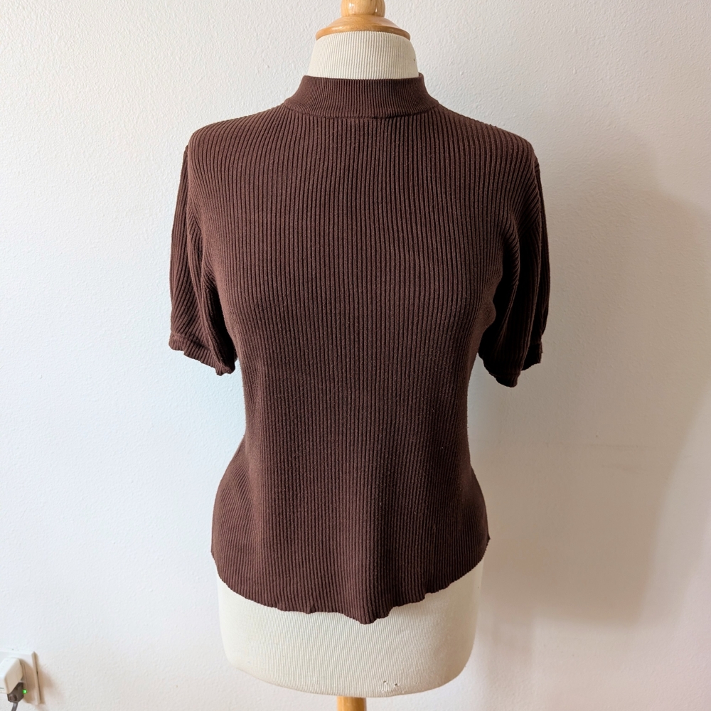 Sag Harbor Chocolate Ribbed Knit Top